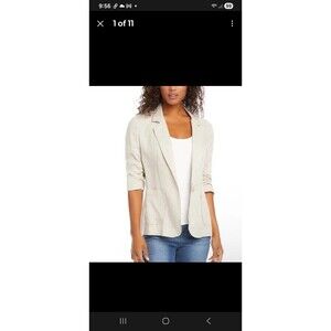 Karen Kane Jacket Women's M Beige Heather Linen Button Front Minimalist Capsule